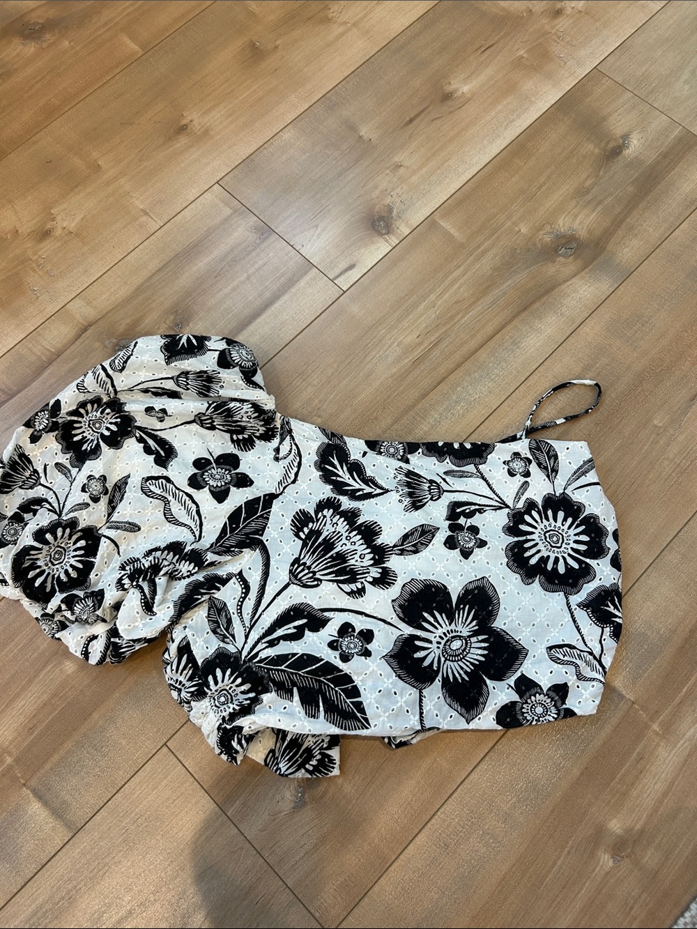 Anthropologie Black & White Floral Eyelet Top